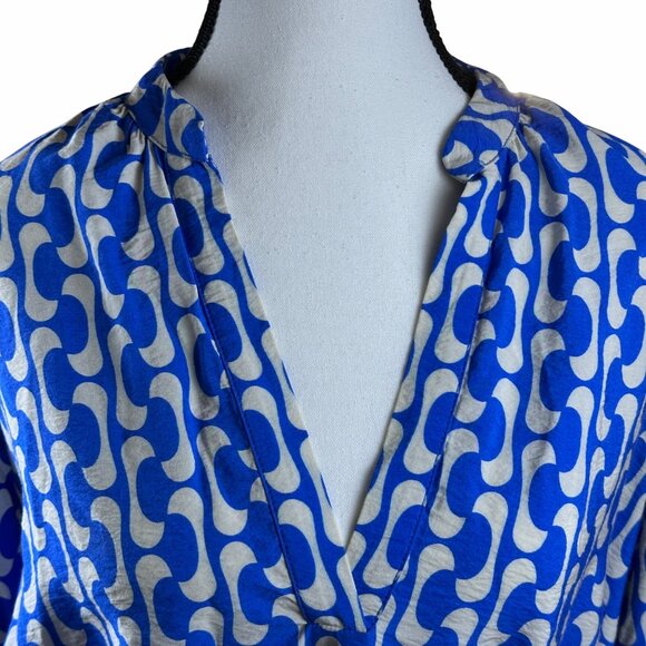 Zara Womens Blue White Flowy Dress With Belt Long Sleeves Ruffle Hem Size S - Picture 8 of 13